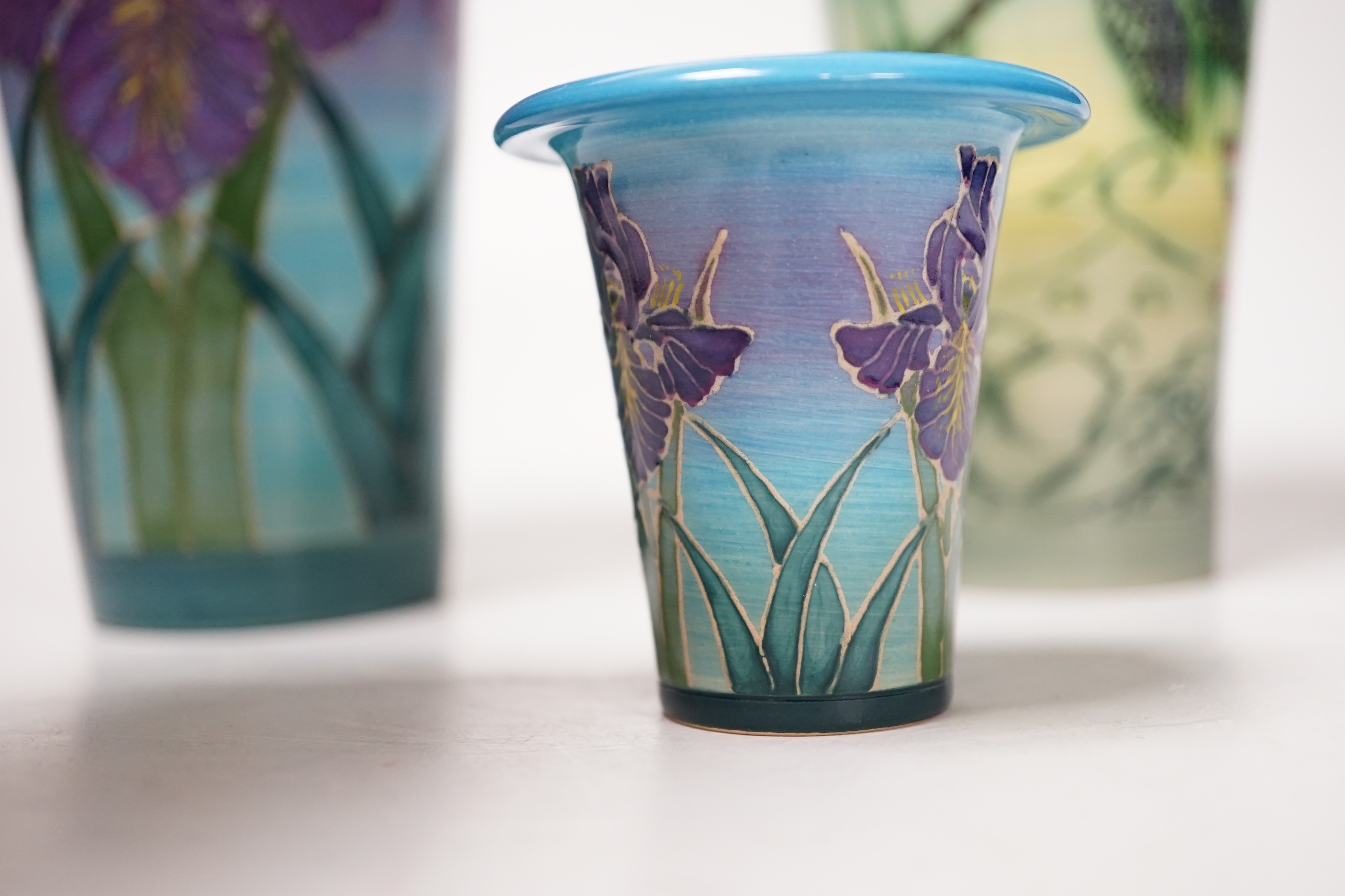 Two Dennis China Works medium flute vases together with a smaller. Tallest 17cm